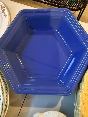 Emile Henry Hexagonal Ceramic Plate in Cobalt Blue